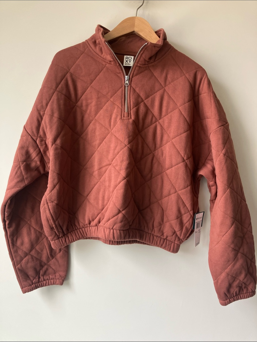 ROXY Bonfire Babe Quilted Half-Zip Pullover Sweatshirt Rust Color Size L NWT